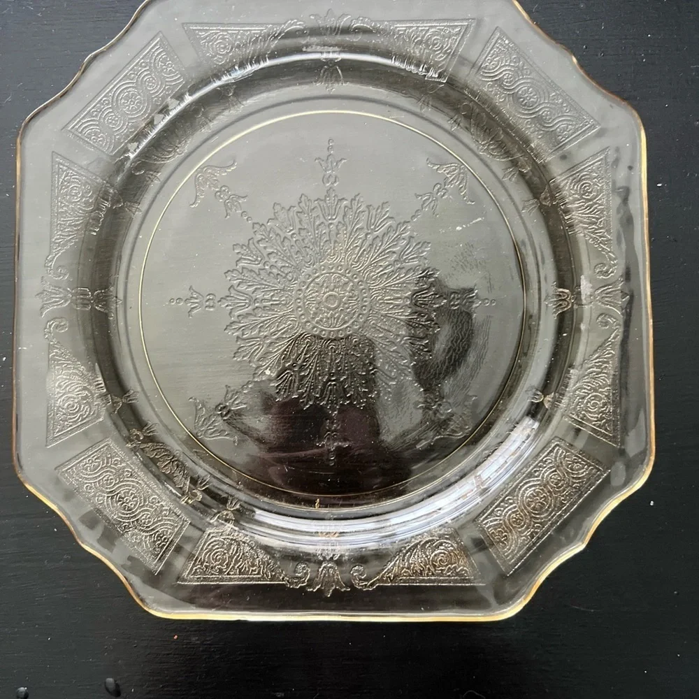 Yellow Square Depression Glass Plate GLOWS